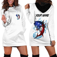 American Flag Tuna Fish Hoodie Dress Custom Splashing Water on White and Black Contrast - Wonder Print Shop