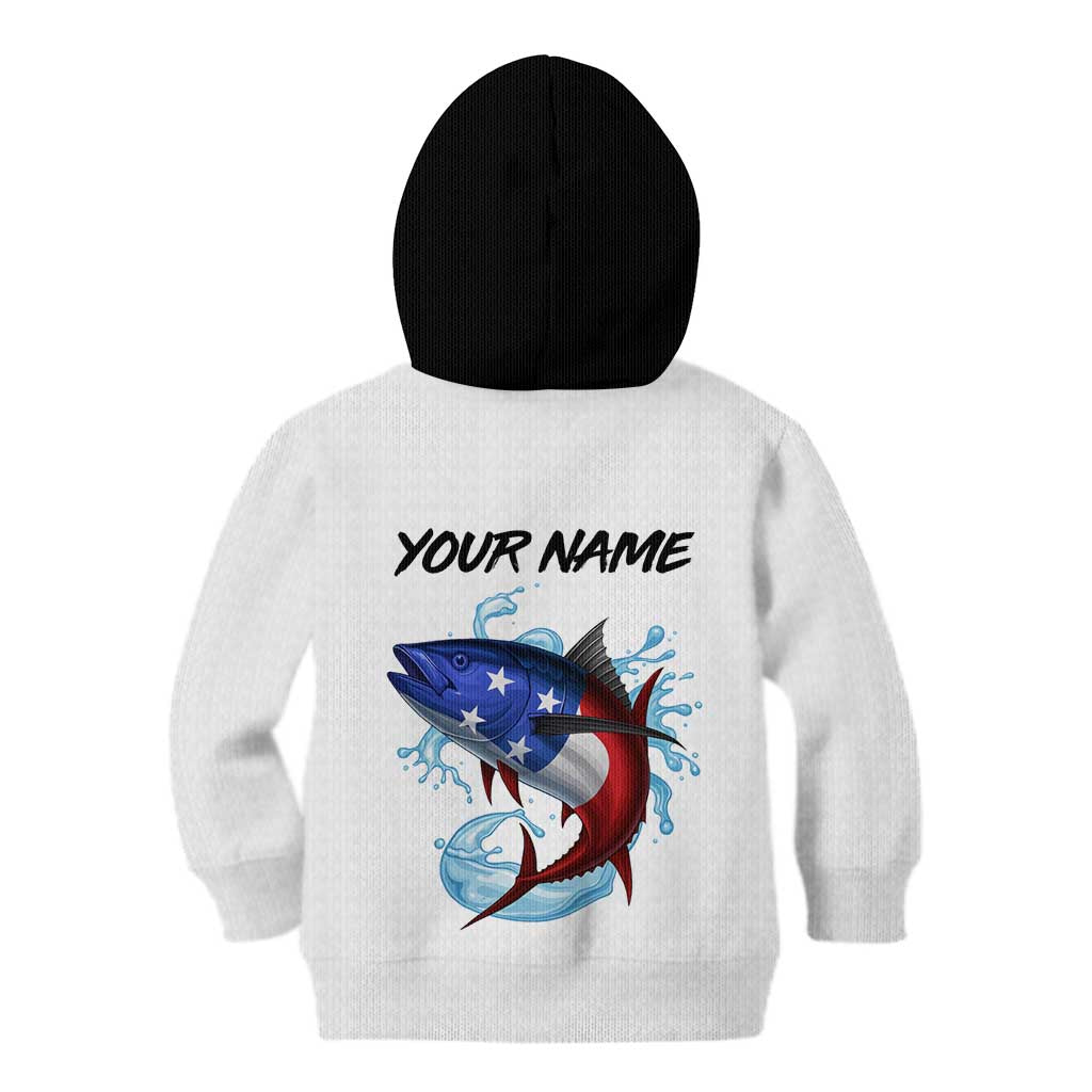 American Flag Tuna Fish Kid Hoodie Custom Splashing Water on White and Black Contrast - Wonder Print Shop