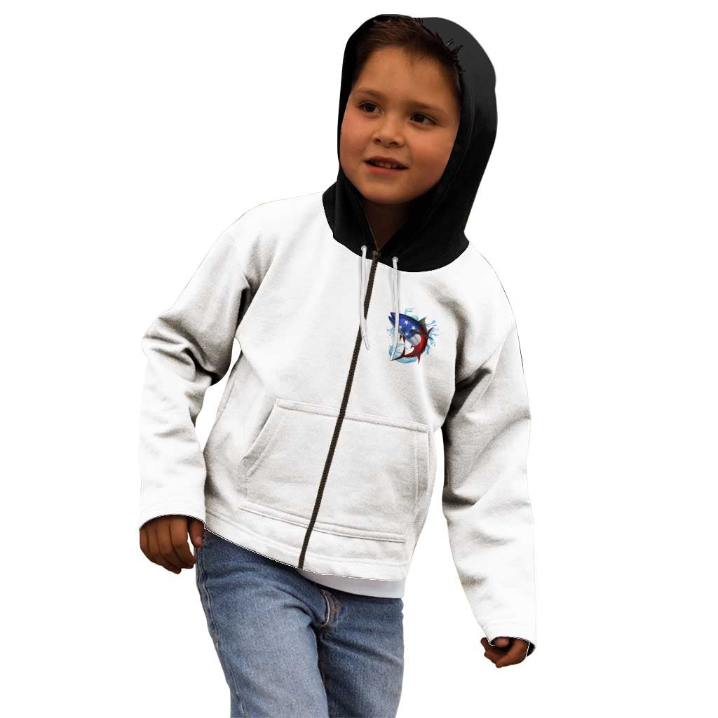 American Flag Tuna Fish Kid Hoodie Custom Splashing Water on White and Black Contrast - Wonder Print Shop
