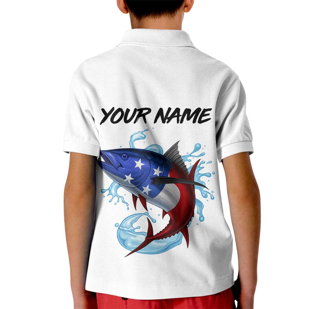 American Flag Tuna Fish Kid Polo Shirt Custom Splashing Water on White and Black Contrast - Wonder Print Shop