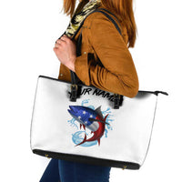 American Flag Tuna Fish Leather Tote Bag Custom Splashing Water on White and Black Contrast - Wonder Print Shop