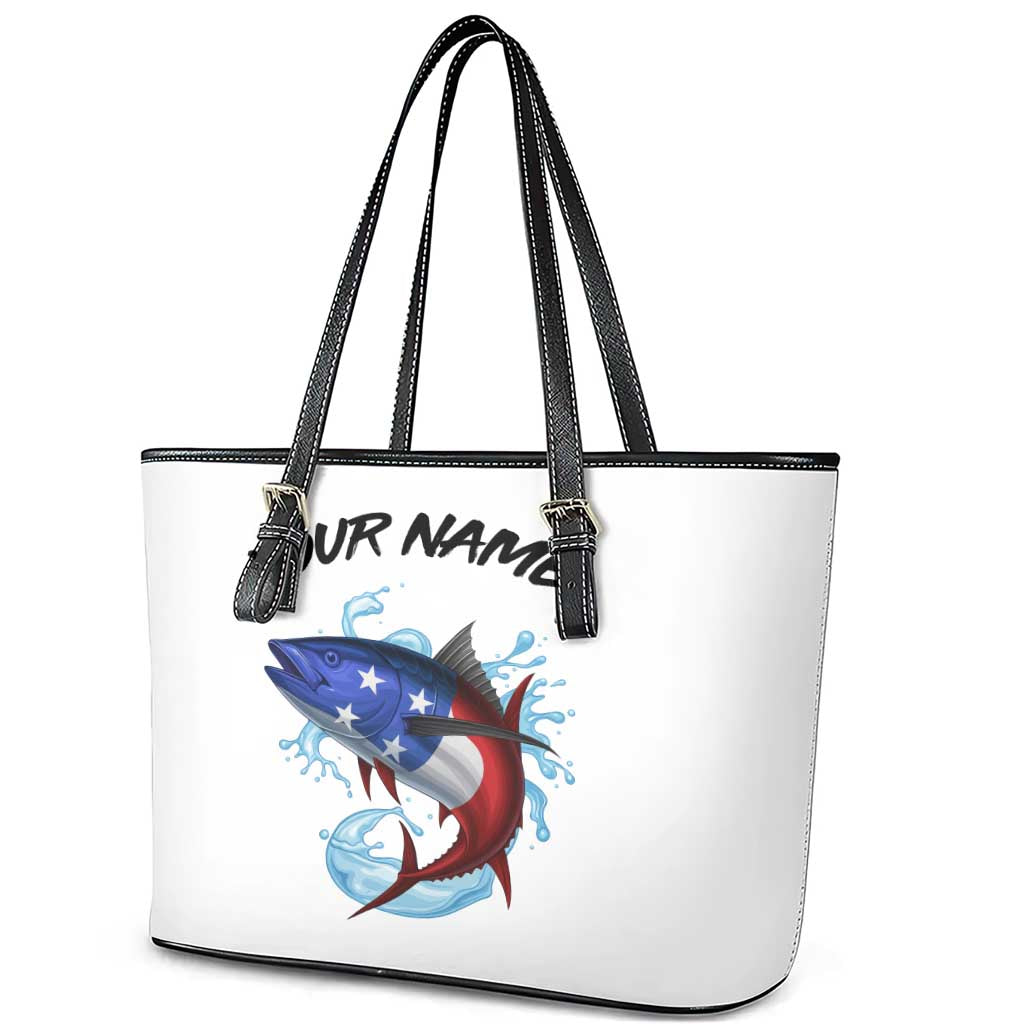 American Flag Tuna Fish Leather Tote Bag Custom Splashing Water on White and Black Contrast - Wonder Print Shop