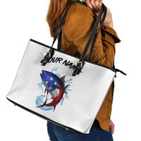 American Flag Tuna Fish Leather Tote Bag Custom Splashing Water on White and Black Contrast - Wonder Print Shop