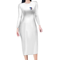 American Flag Tuna Fish Long Sleeve Bodycon Dress Custom Splashing Water on White and Black Contrast - Wonder Print Shop