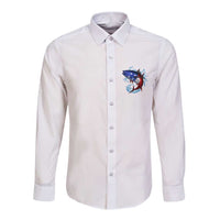 American Flag Tuna Fish Long Sleeve Button Shirt Custom Splashing Water on White and Black Contrast - Wonder Print Shop