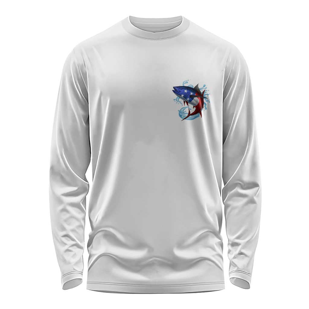 American Flag Tuna Fish Long Sleeve Shirt Custom Splashing Water on White and Black Contrast - Wonder Print Shop