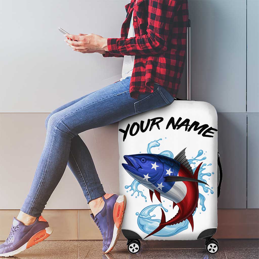 American Flag Tuna Fish Luggage Cover Custom Splashing Water on White and Black Contrast - Wonder Print Shop