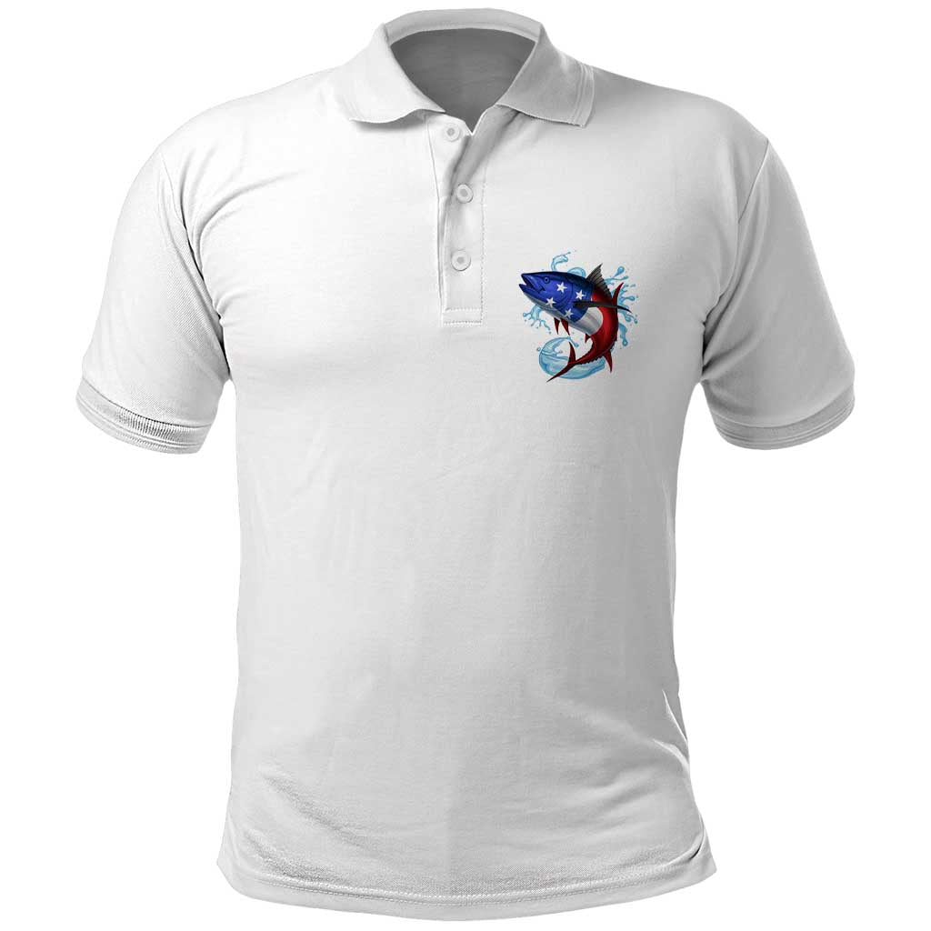 American Flag Tuna Fish Polo Shirt Custom Splashing Water on White and Black Contrast - Wonder Print Shop