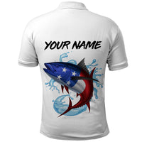 American Flag Tuna Fish Polo Shirt Custom Splashing Water on White and Black Contrast - Wonder Print Shop