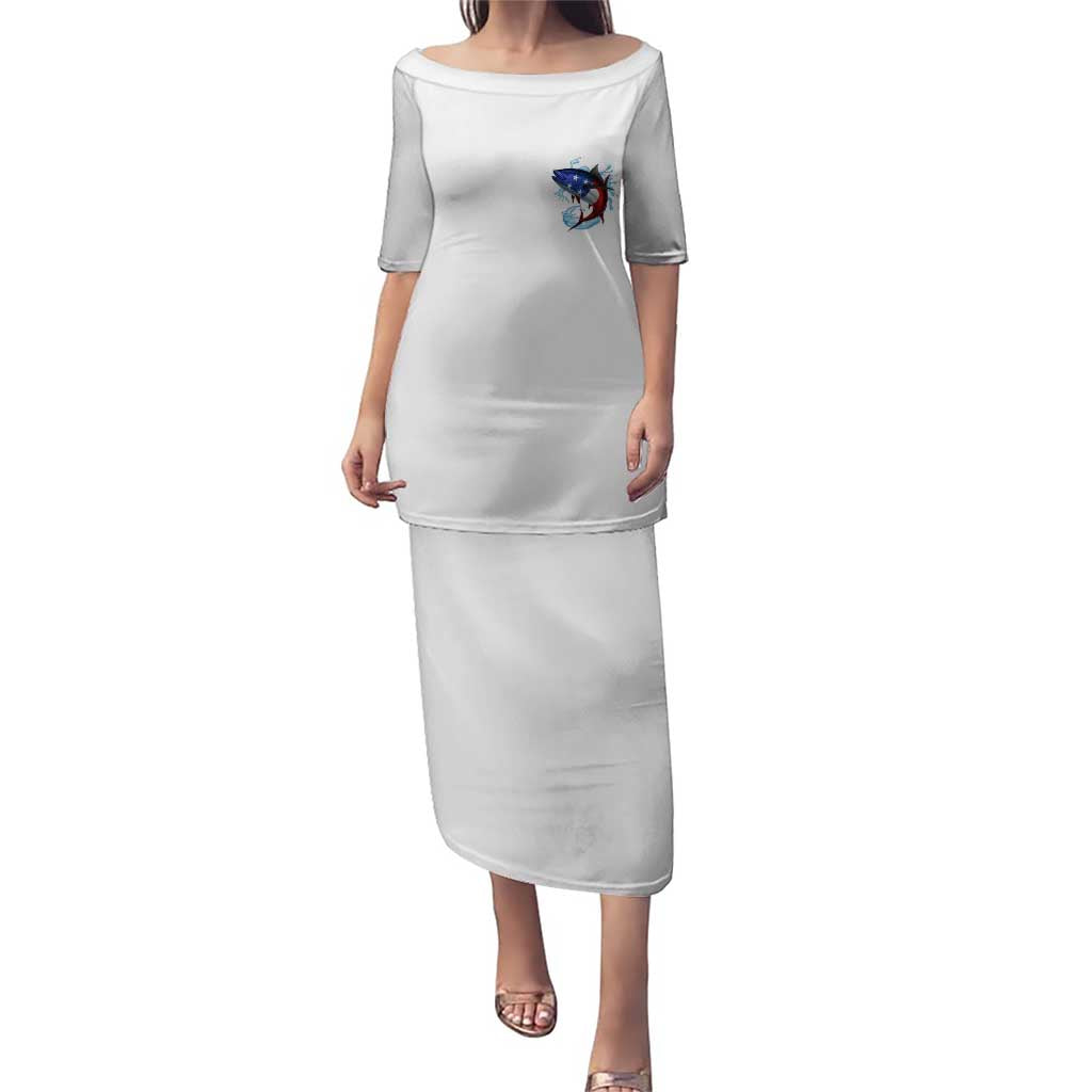 American Flag Tuna Fish Puletasi Custom Splashing Water on White and Black Contrast - Wonder Print Shop