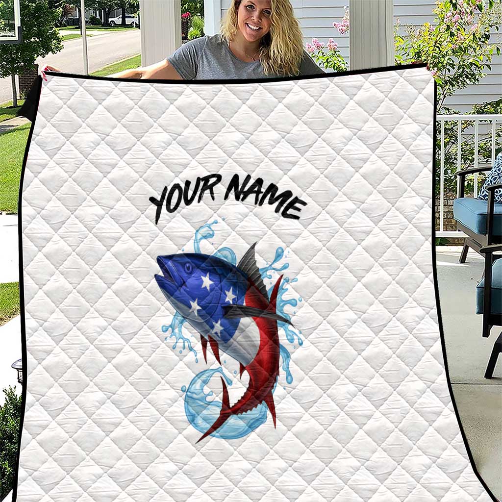 American Flag Tuna Fish Quilt Custom Splashing Water on White and Black Contrast - Wonder Print Shop