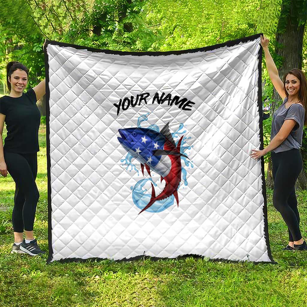 American Flag Tuna Fish Quilt Custom Splashing Water on White and Black Contrast - Wonder Print Shop