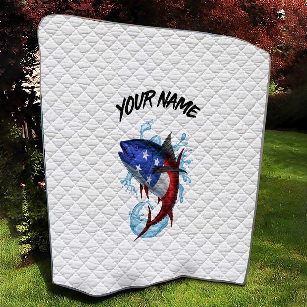 American Flag Tuna Fish Quilt Custom Splashing Water on White and Black Contrast - Wonder Print Shop