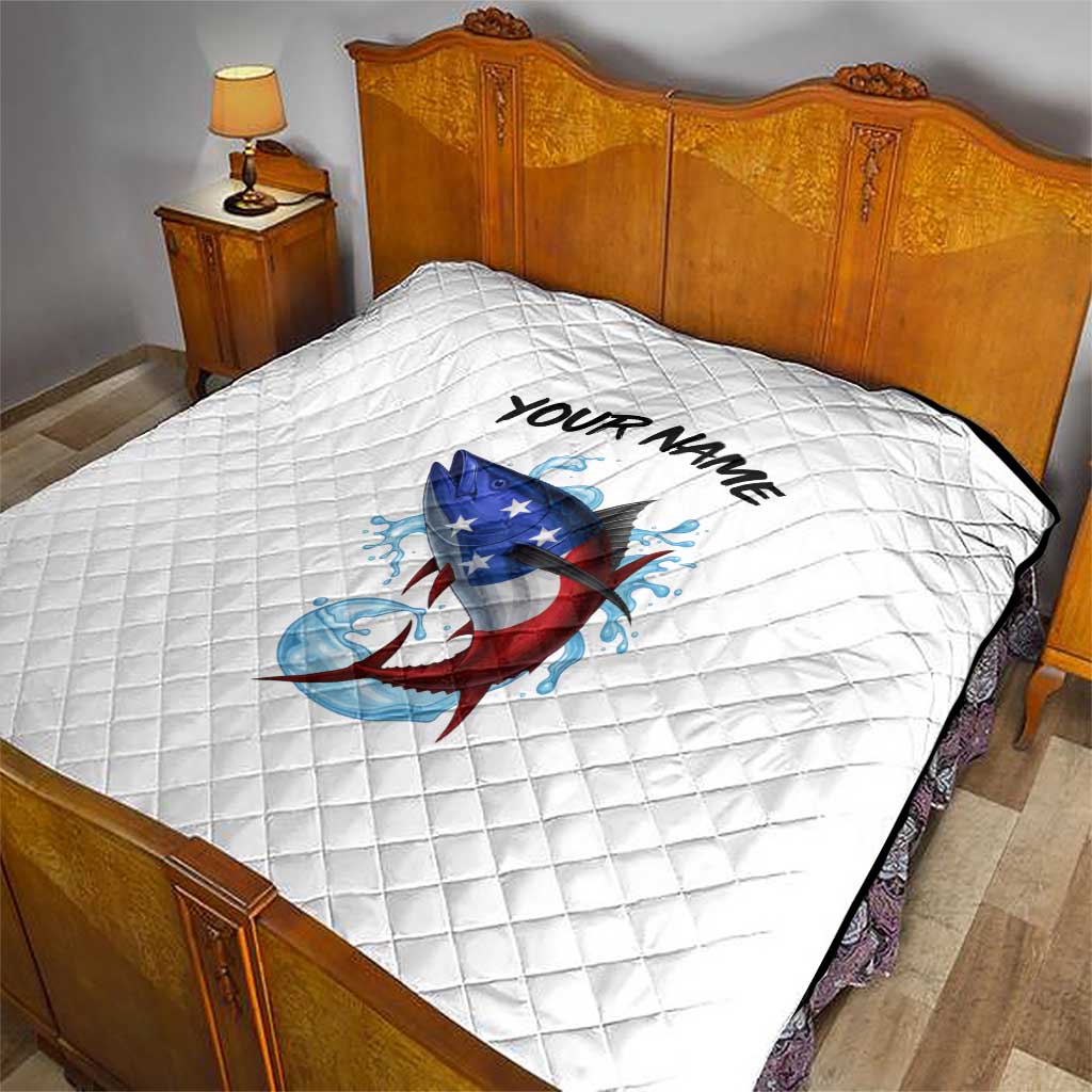 American Flag Tuna Fish Quilt Custom Splashing Water on White and Black Contrast - Wonder Print Shop