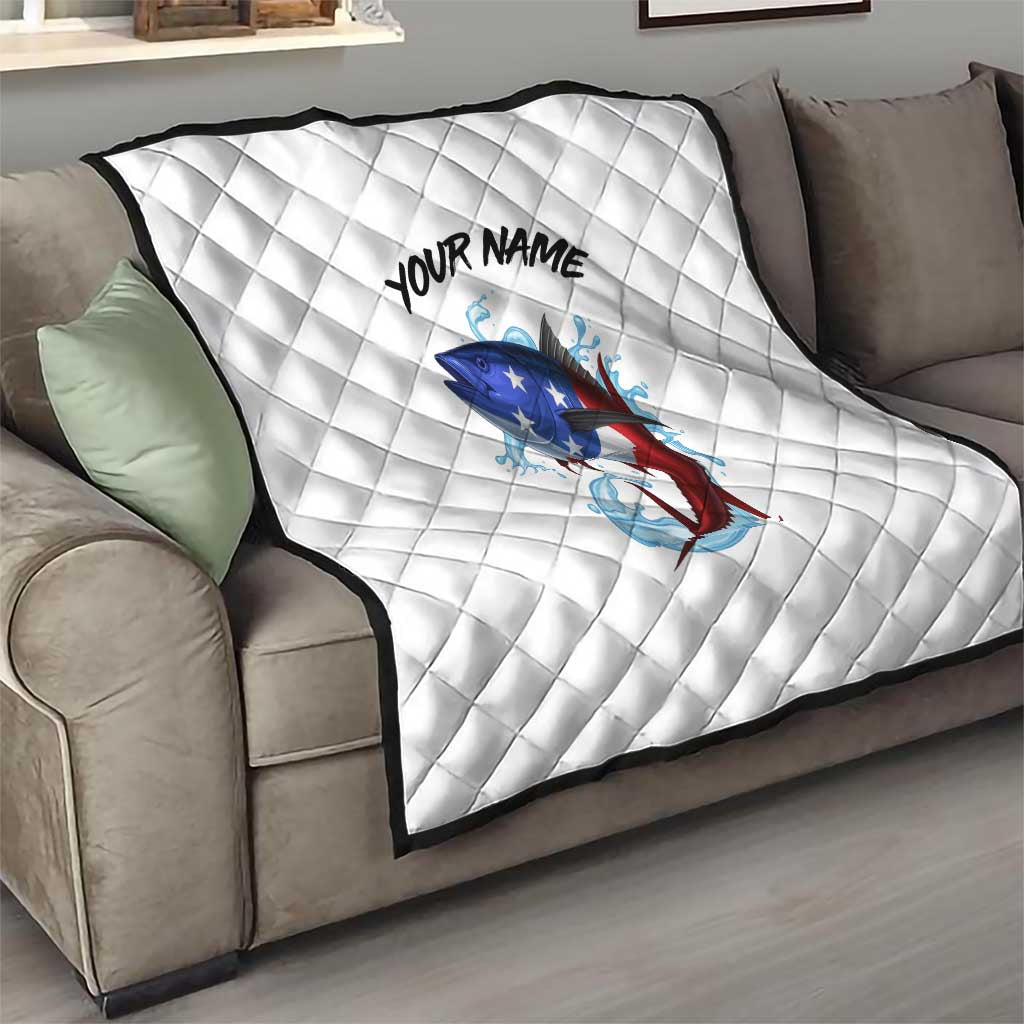 American Flag Tuna Fish Quilt Custom Splashing Water on White and Black Contrast - Wonder Print Shop
