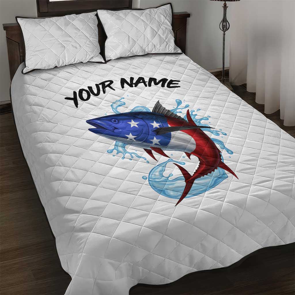 American Flag Tuna Fish Quilt Bed Set Custom Splashing Water on White and Black Contrast - Wonder Print Shop