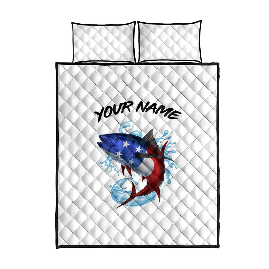 American Flag Tuna Fish Quilt Bed Set Custom Splashing Water on White and Black Contrast - Wonder Print Shop
