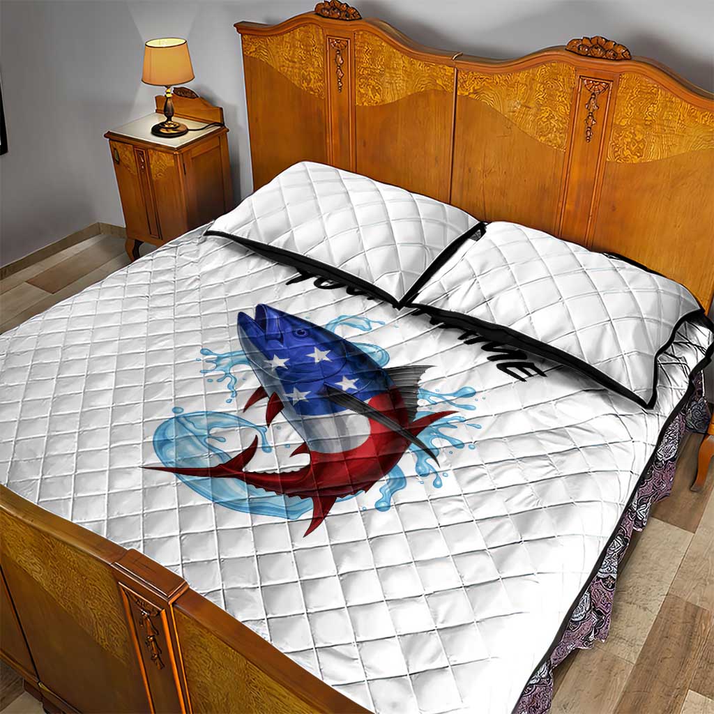 American Flag Tuna Fish Quilt Bed Set Custom Splashing Water on White and Black Contrast - Wonder Print Shop