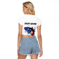 American Flag Tuna Fish Raglan Cropped T Shirt Custom Splashing Water on White and Black Contrast - Wonder Print Shop