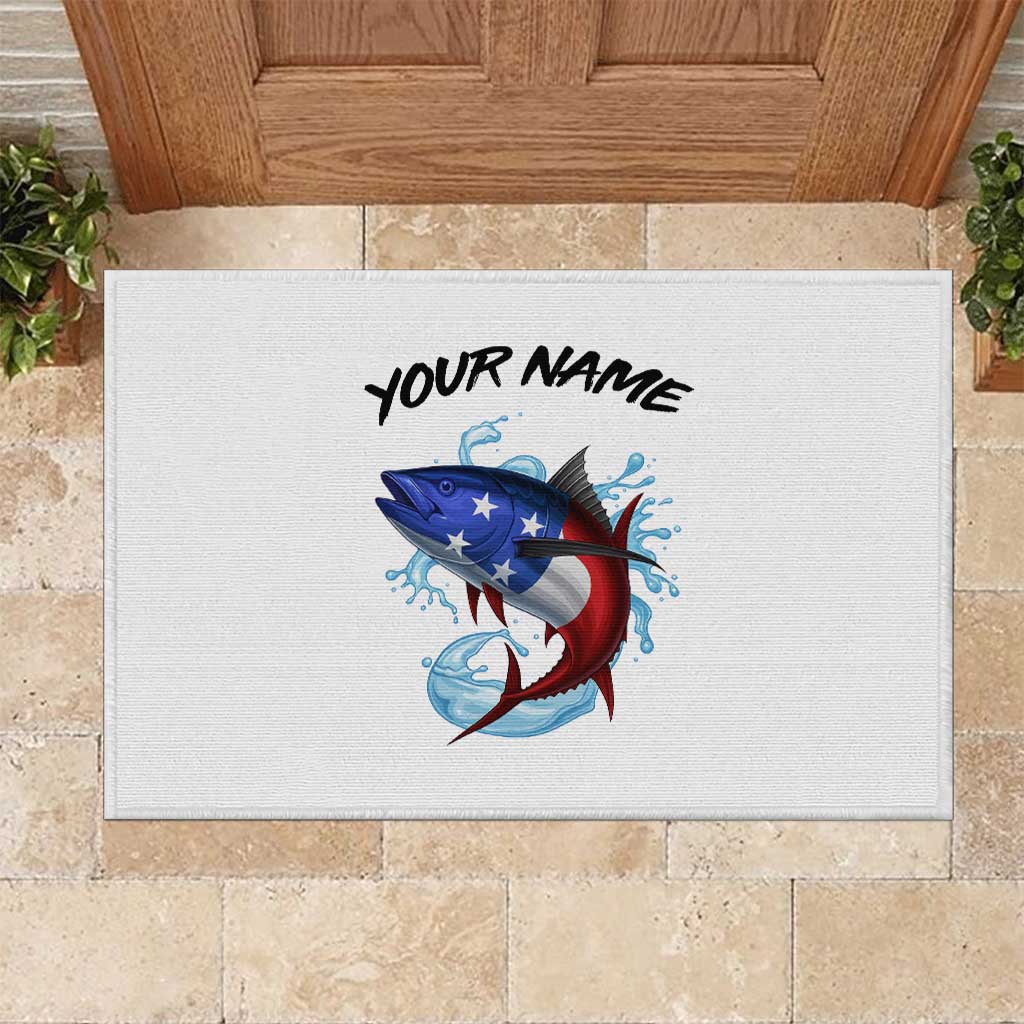 American Flag Tuna Fish Rubber Doormat Custom Splashing Water on White and Black Contrast - Wonder Print Shop