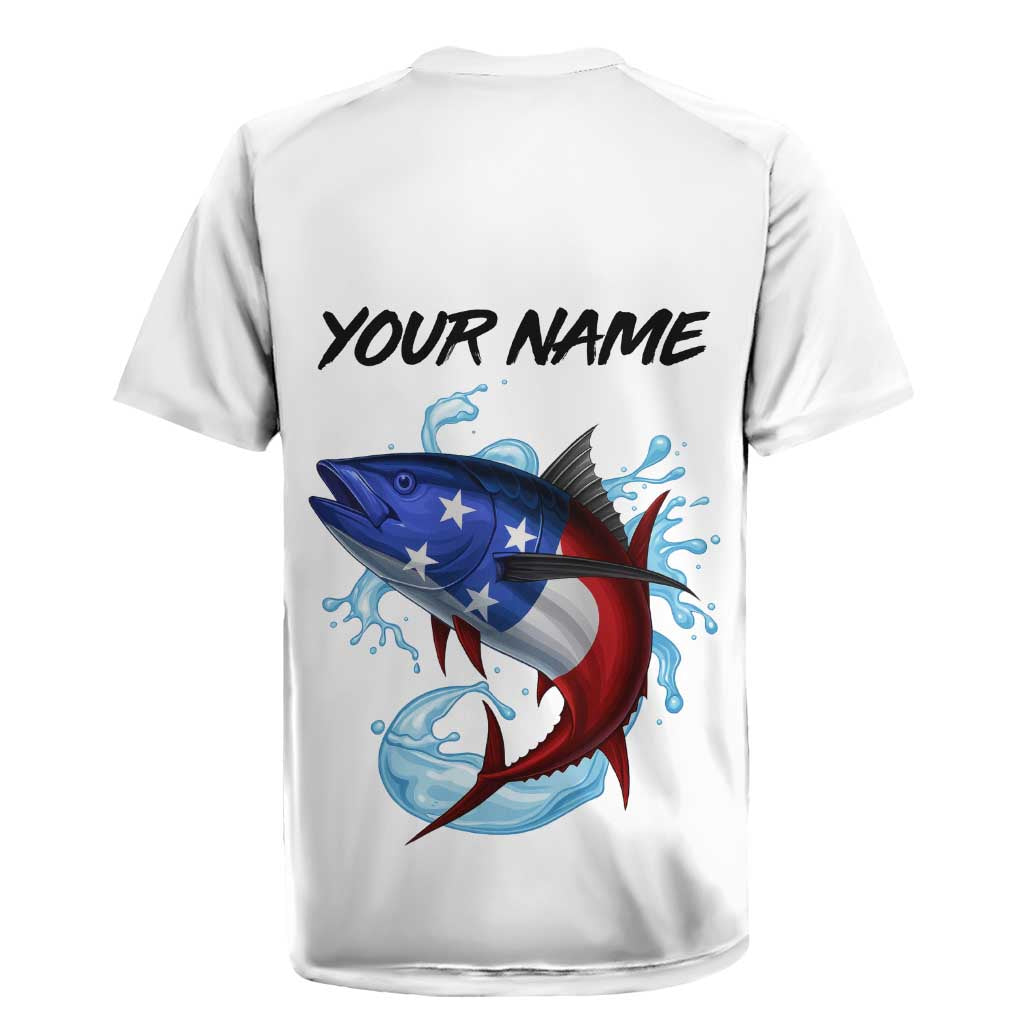 American Flag Tuna Fish Rugby Jersey Custom Splashing Water on White and Black Contrast - Wonder Print Shop