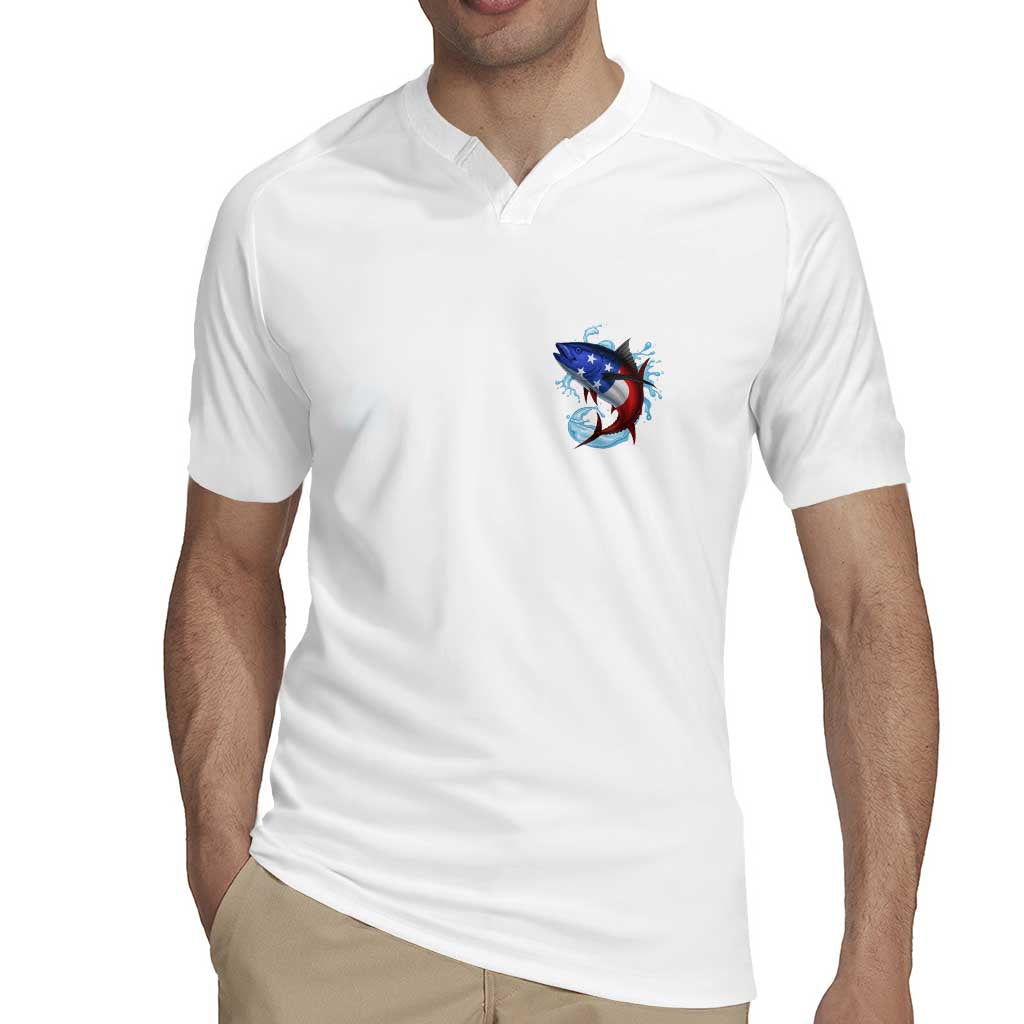 American Flag Tuna Fish Rugby Jersey Custom Splashing Water on White and Black Contrast - Wonder Print Shop