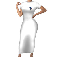 American Flag Tuna Fish Short Sleeve Bodycon Dress Custom Splashing Water on White and Black Contrast - Wonder Print Shop