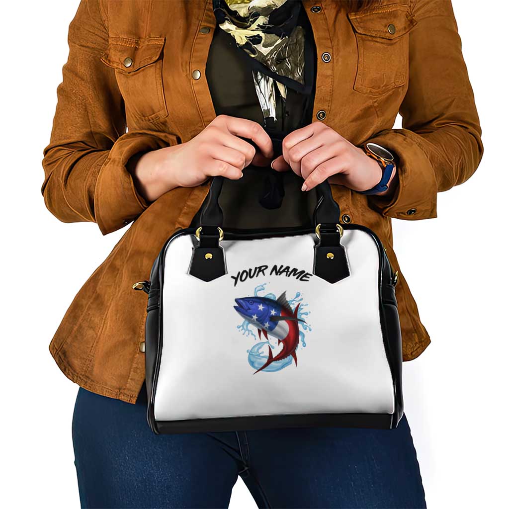 American Flag Tuna Fish Shoulder Handbag Custom Splashing Water on White and Black Contrast - Wonder Print Shop