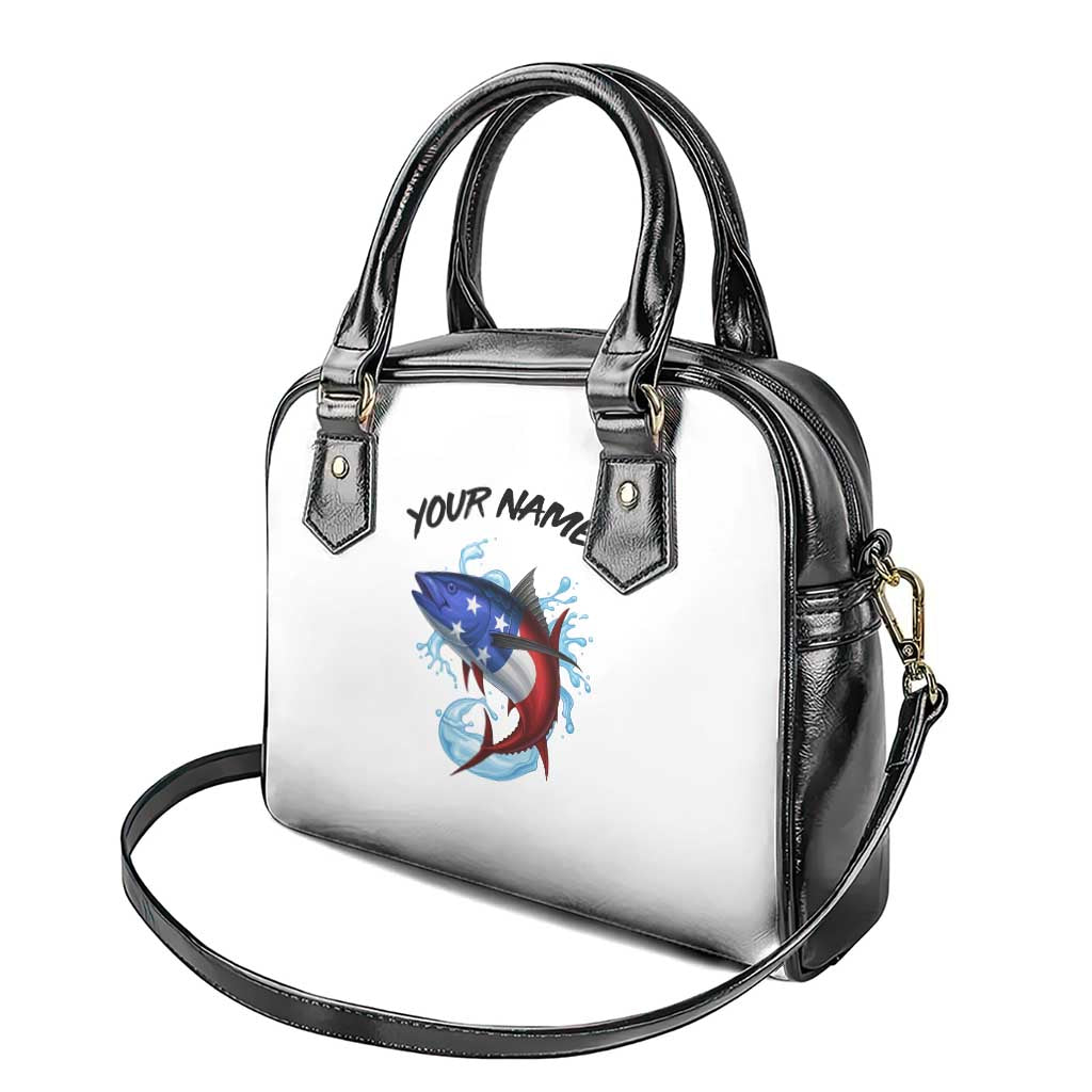 American Flag Tuna Fish Shoulder Handbag Custom Splashing Water on White and Black Contrast - Wonder Print Shop