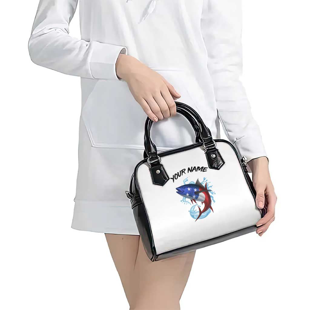 American Flag Tuna Fish Shoulder Handbag Custom Splashing Water on White and Black Contrast - Wonder Print Shop