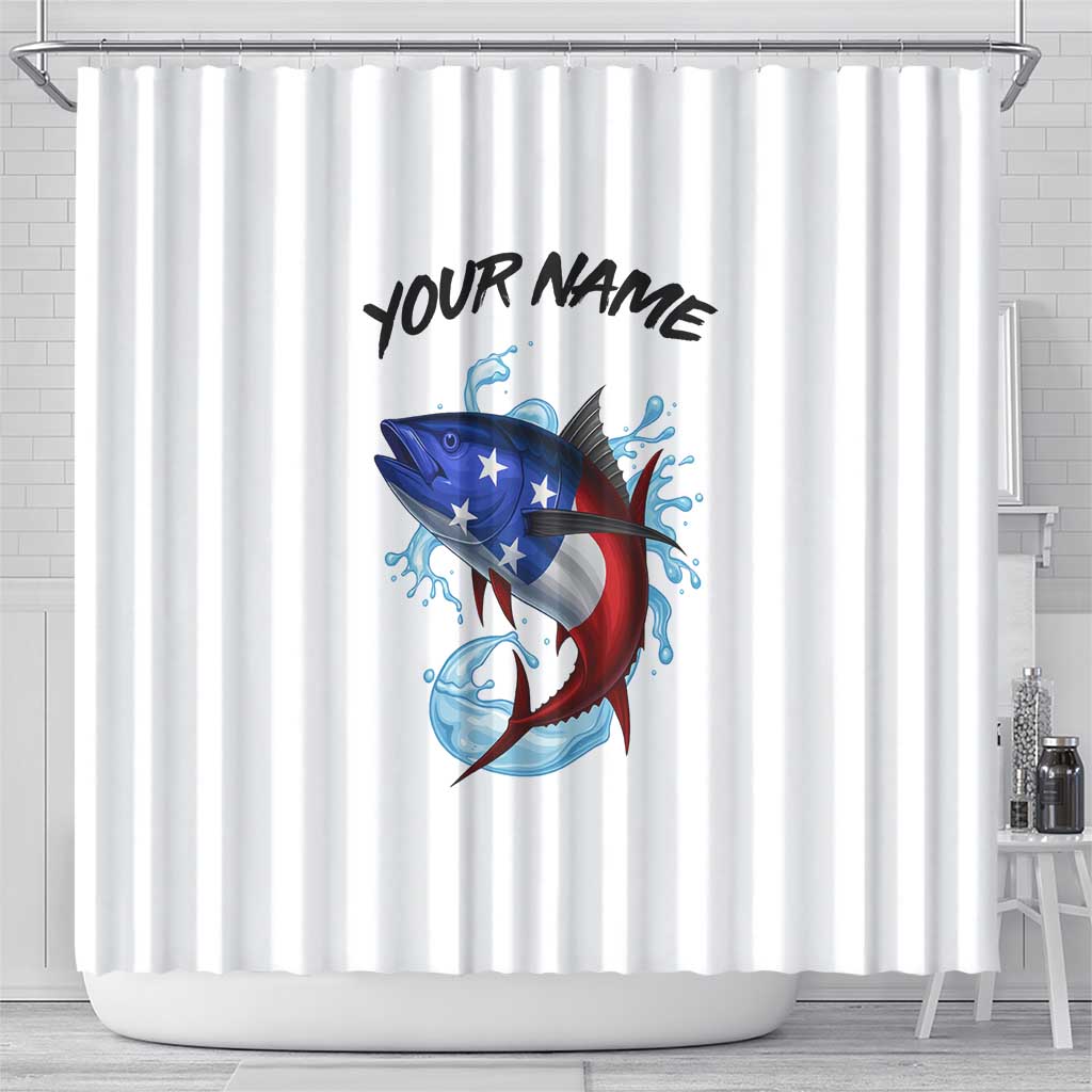 American Flag Tuna Fish Shower Curtain Custom Splashing Water on White and Black Contrast - Wonder Print Shop