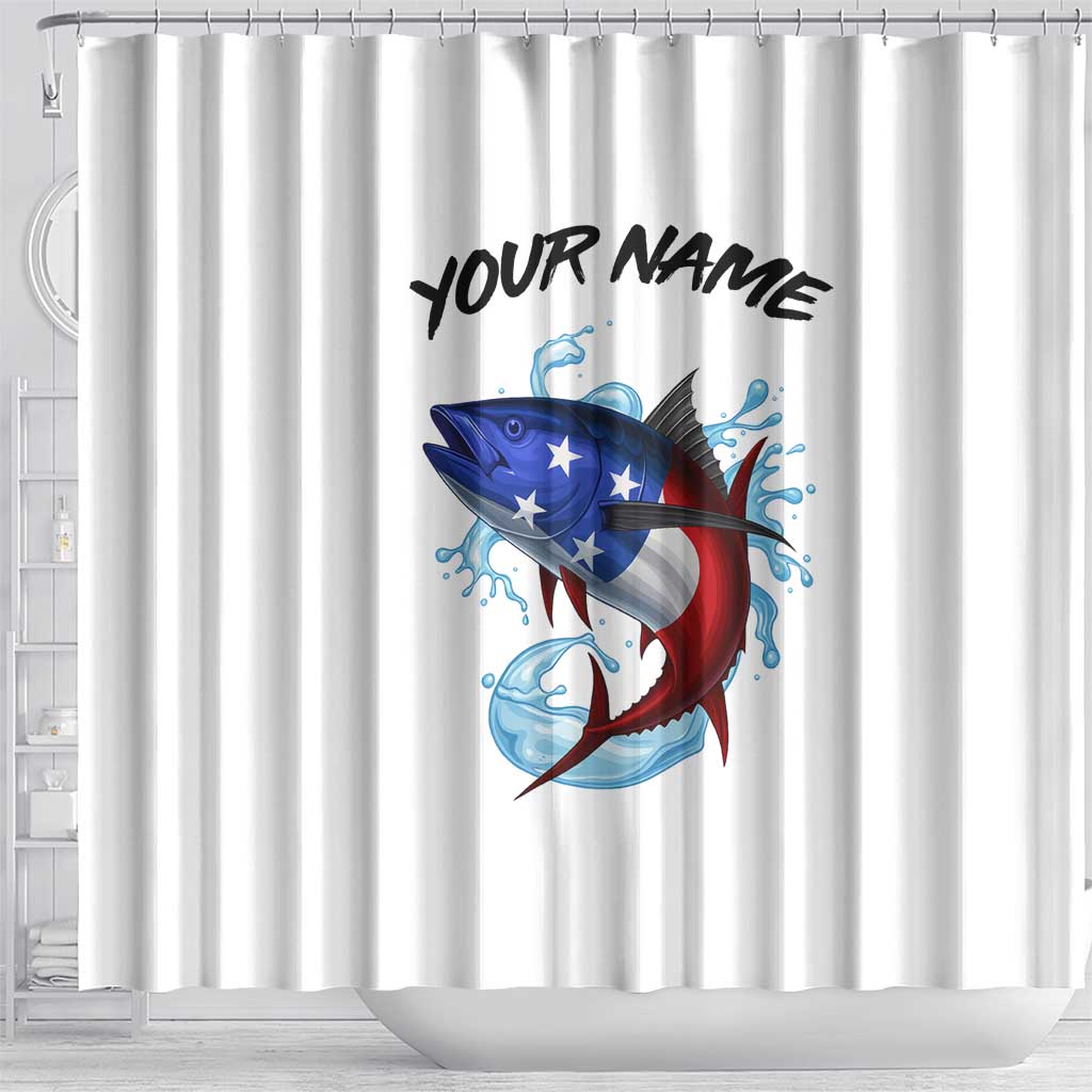 American Flag Tuna Fish Shower Curtain Custom Splashing Water on White and Black Contrast - Wonder Print Shop