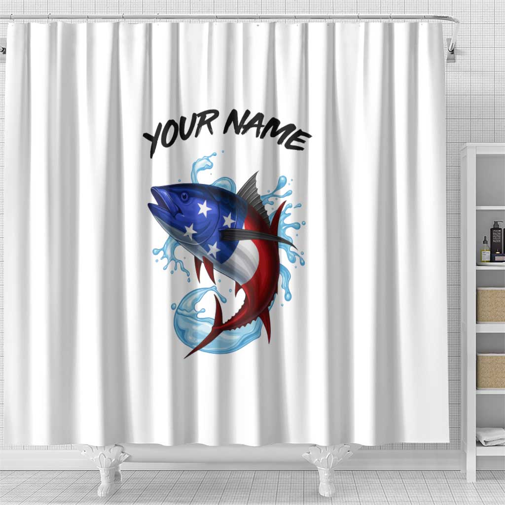 American Flag Tuna Fish Shower Curtain Custom Splashing Water on White and Black Contrast - Wonder Print Shop