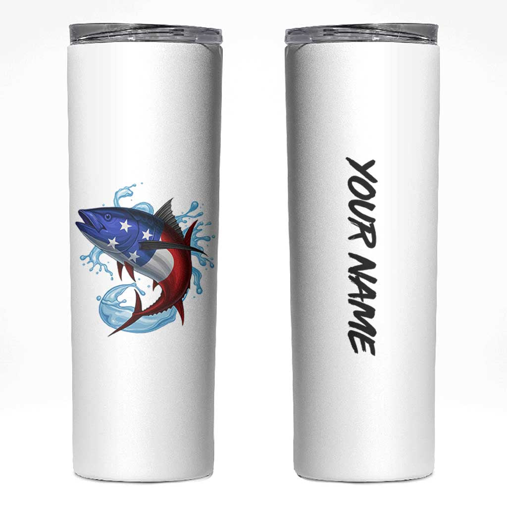 American Flag Tuna Fish Skinny Tumbler Custom Splashing Water on White and Black Contrast - Wonder Print Shop
