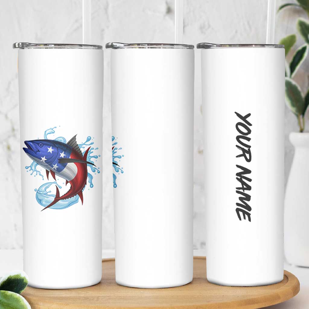 American Flag Tuna Fish Skinny Tumbler Custom Splashing Water on White and Black Contrast - Wonder Print Shop