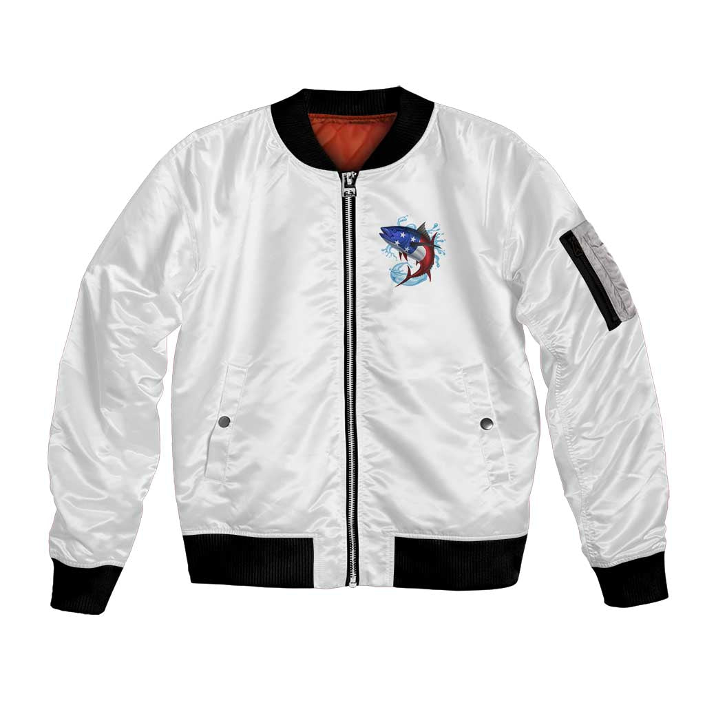 American Flag Tuna Fish Sleeve Zip Bomber Jacket Custom Splashing Water on White and Black Contrast - Wonder Print Shop