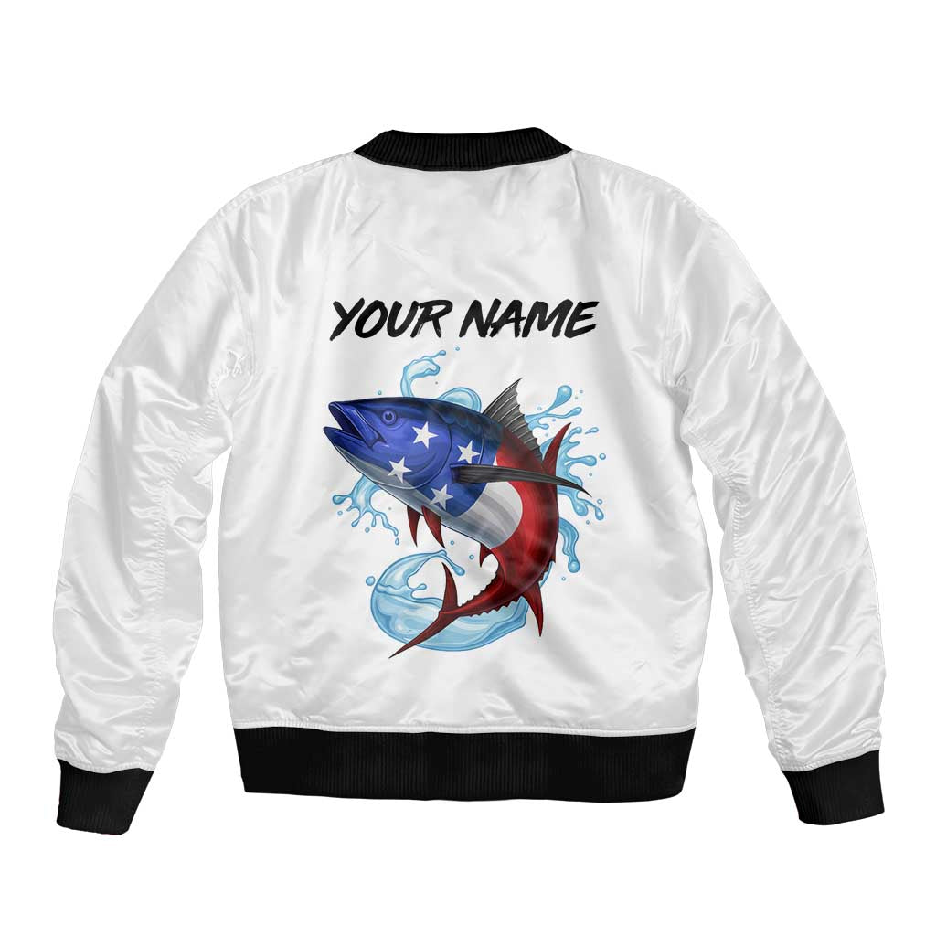 American Flag Tuna Fish Sleeve Zip Bomber Jacket Custom Splashing Water on White and Black Contrast - Wonder Print Shop