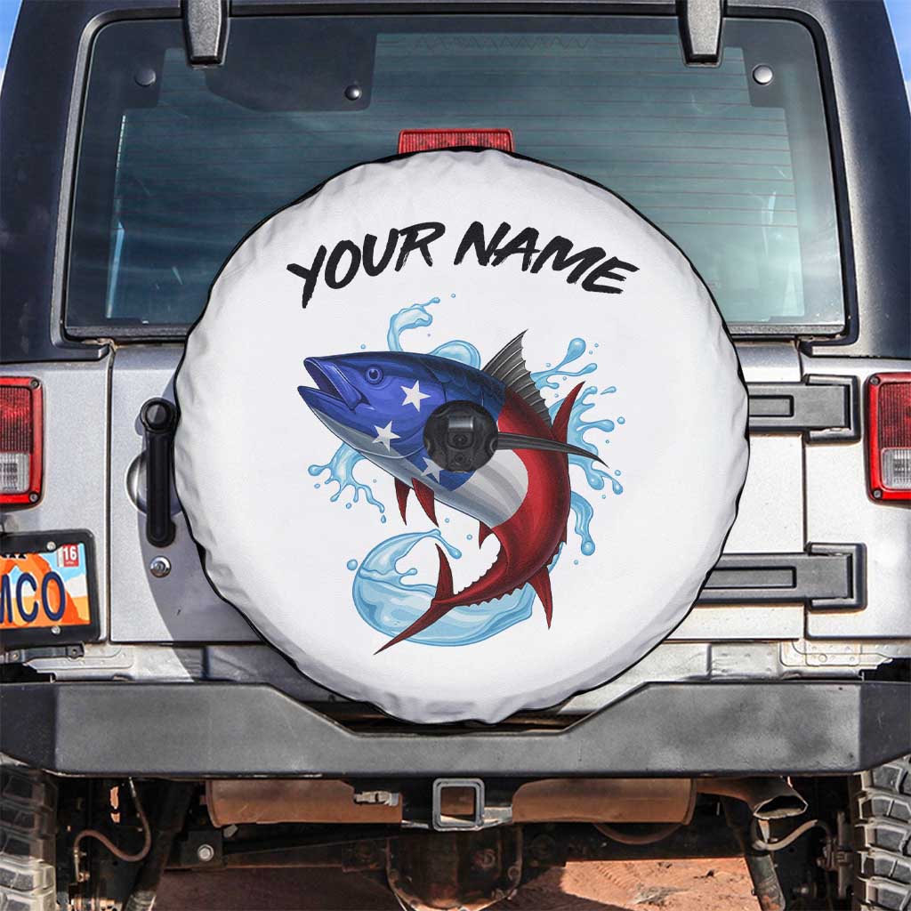 American Flag Tuna Fish Spare Tire Cover Custom Splashing Water on White and Black Contrast - Wonder Print Shop