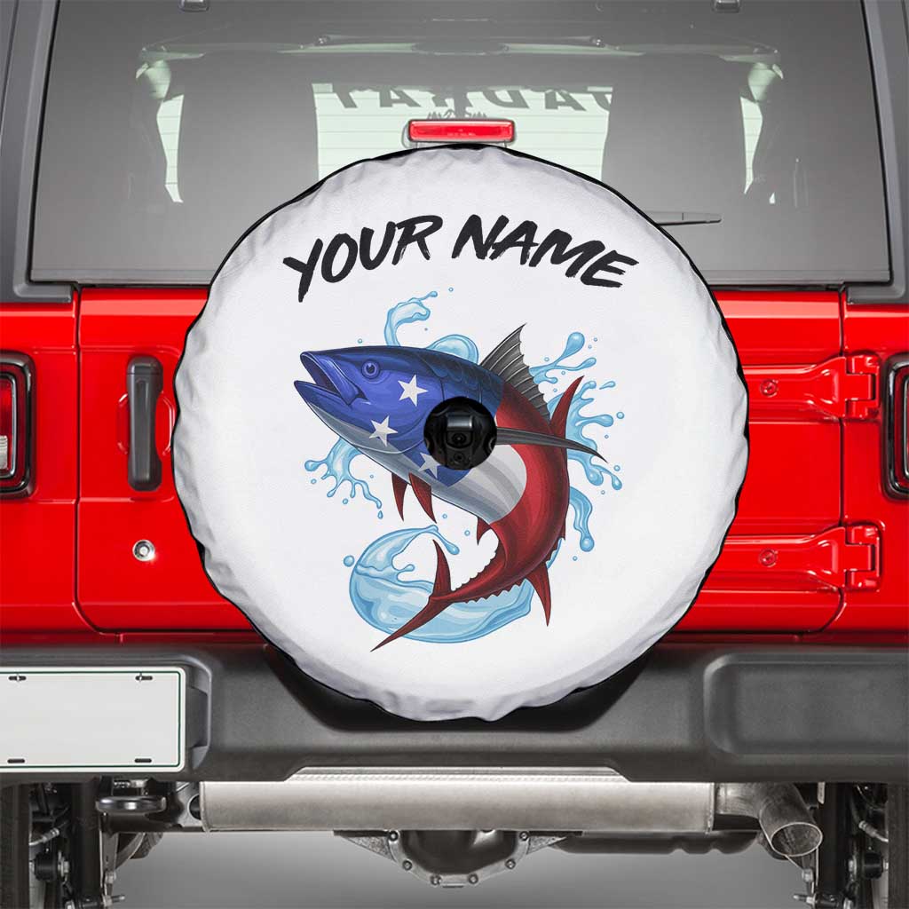 American Flag Tuna Fish Spare Tire Cover Custom Splashing Water on White and Black Contrast - Wonder Print Shop