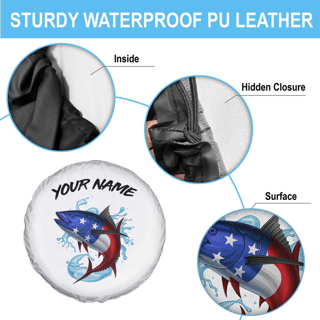 American Flag Tuna Fish Spare Tire Cover Custom Splashing Water on White and Black Contrast - Wonder Print Shop