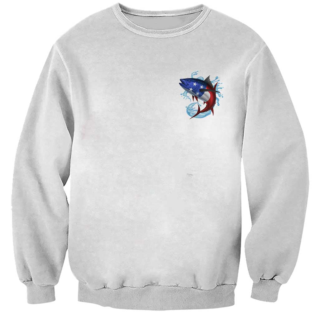 American Flag Tuna Fish Sweatshirt Custom Splashing Water on White and Black Contrast - Wonder Print Shop