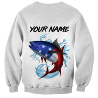 American Flag Tuna Fish Sweatshirt Custom Splashing Water on White and Black Contrast - Wonder Print Shop