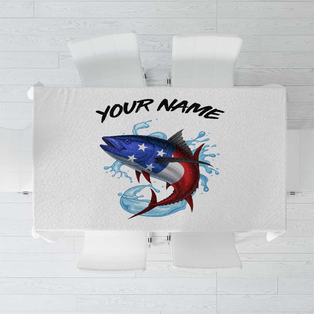 American Flag Tuna Fish Tablecloth Custom Splashing Water on White and Black Contrast - Wonder Print Shop