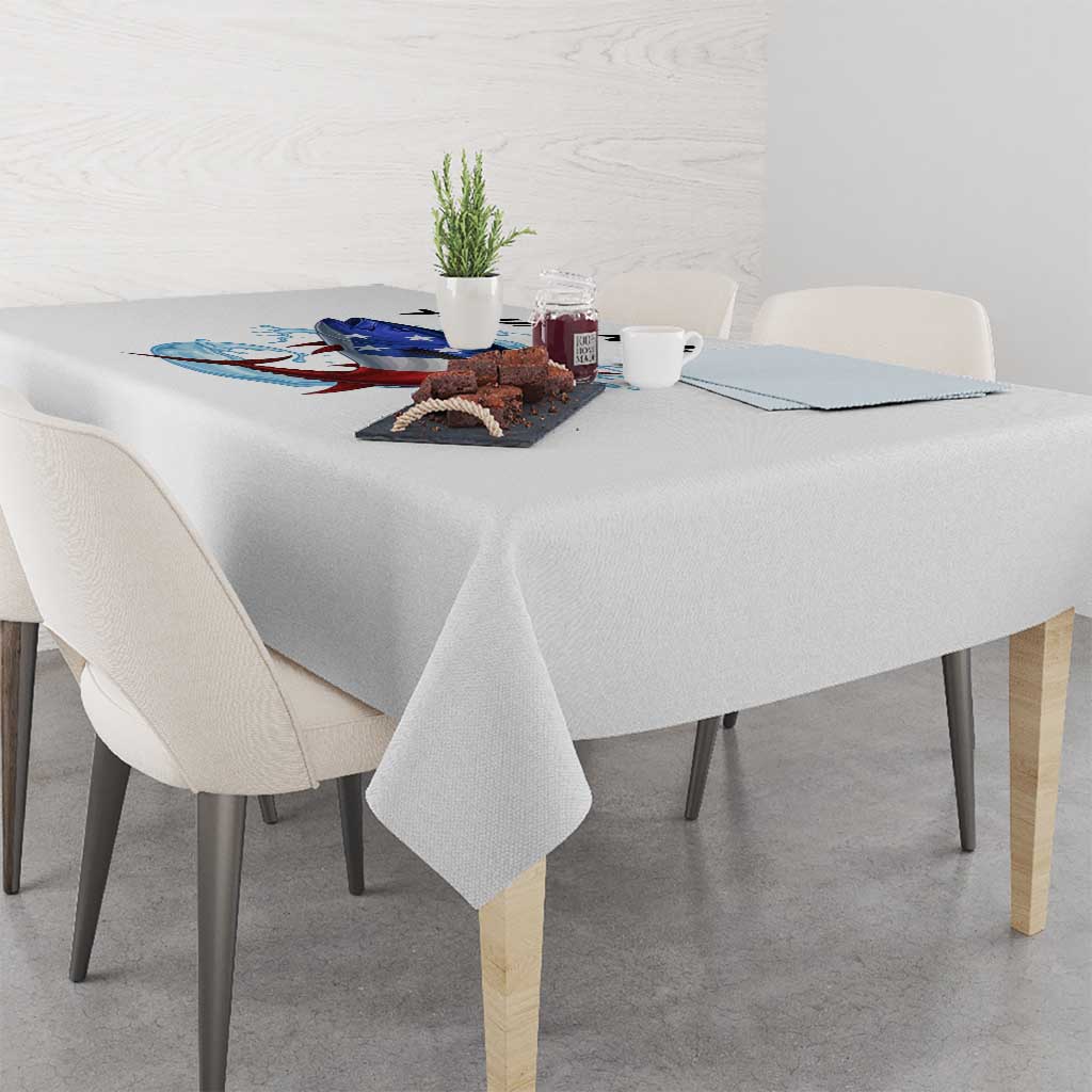 American Flag Tuna Fish Tablecloth Custom Splashing Water on White and Black Contrast - Wonder Print Shop