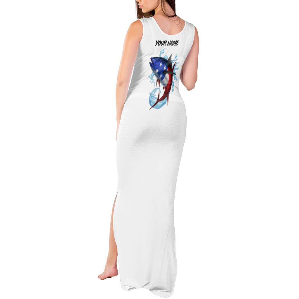 American Flag Tuna Fish Tank Maxi Dress Custom Splashing Water on White and Black Contrast - Wonder Print Shop
