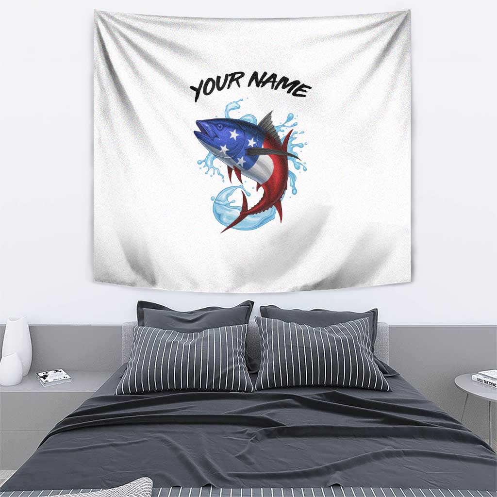 American Flag Tuna Fish Tapestry Custom Splashing Water on White and Black Contrast - Wonder Print Shop