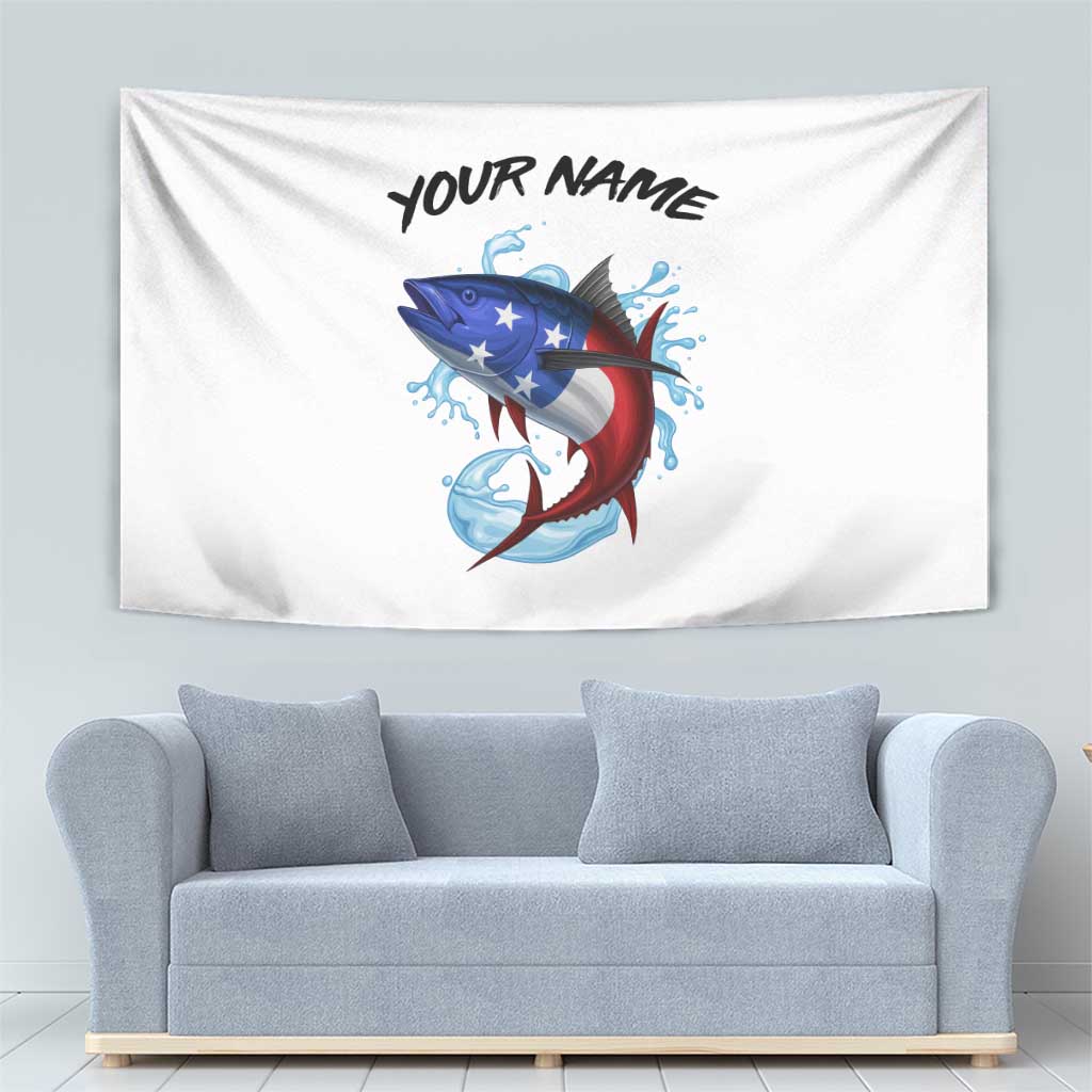 American Flag Tuna Fish Tapestry Custom Splashing Water on White and Black Contrast - Wonder Print Shop