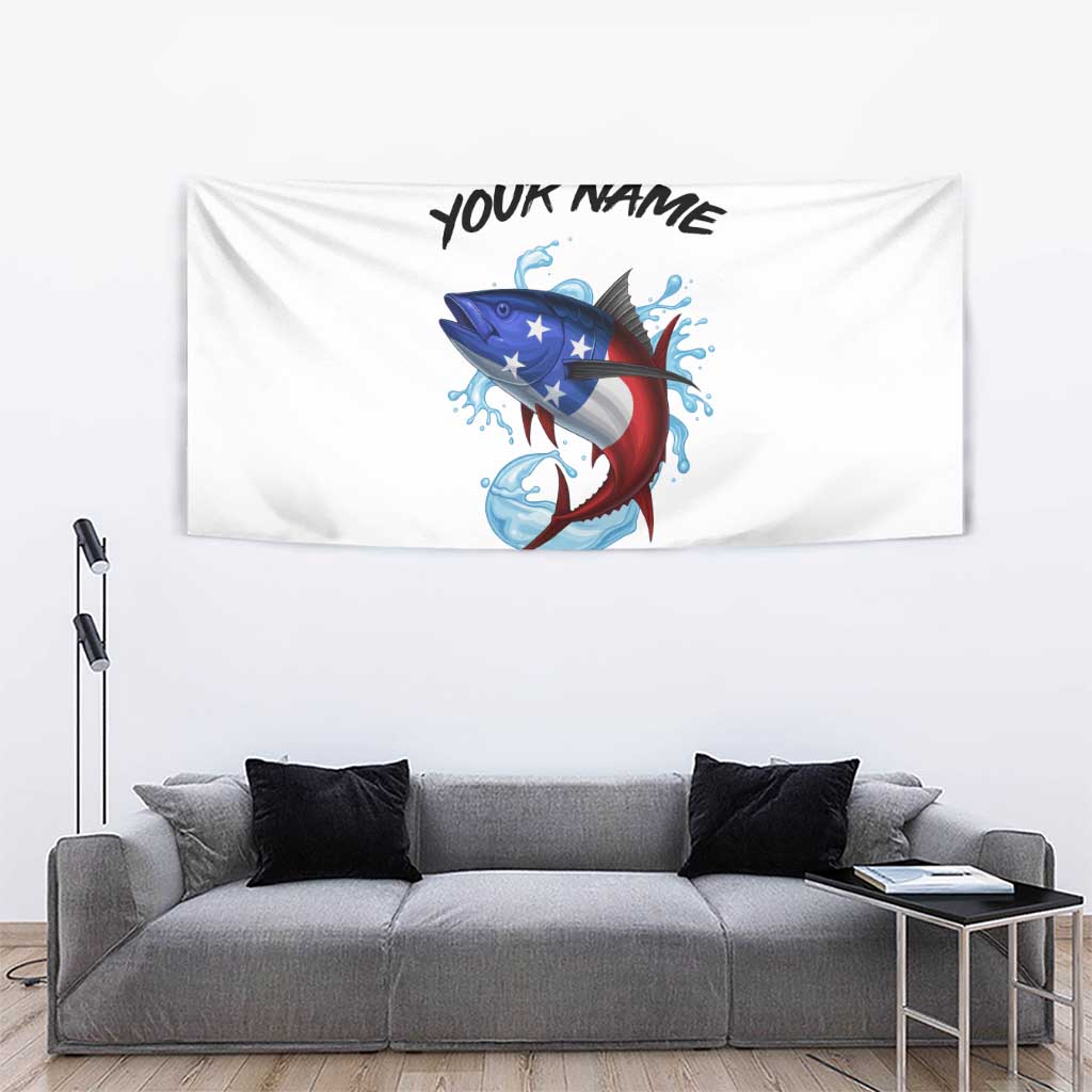 American Flag Tuna Fish Tapestry Custom Splashing Water on White and Black Contrast - Wonder Print Shop