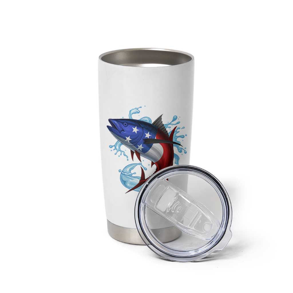 American Flag Tuna Fish Tumbler Cup Custom Splashing Water on White and Black Contrast - Wonder Print Shop