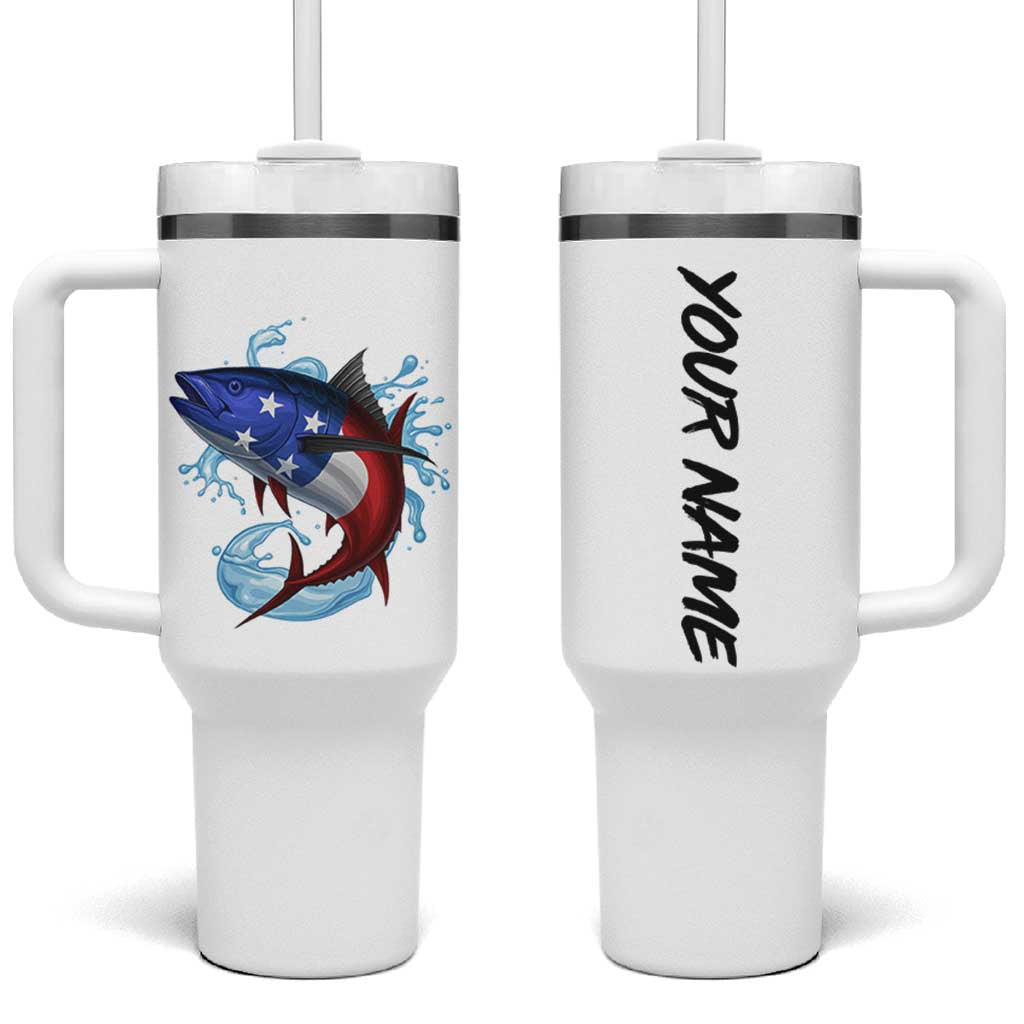 American Flag Tuna Fish Tumbler With Handle Custom Splashing Water on White and Black Contrast - Wonder Print Shop